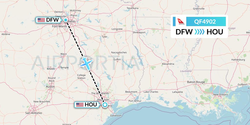QF4902 Qantas Flight Map: Dallas to Houston