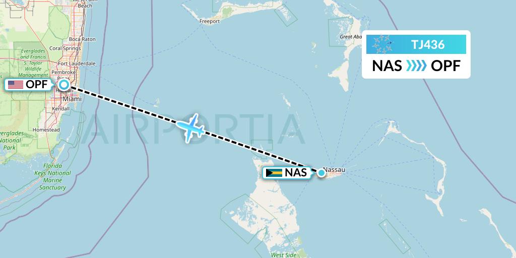 TJ436 Tradewind Aviation Flight Map: Nassau to Miami