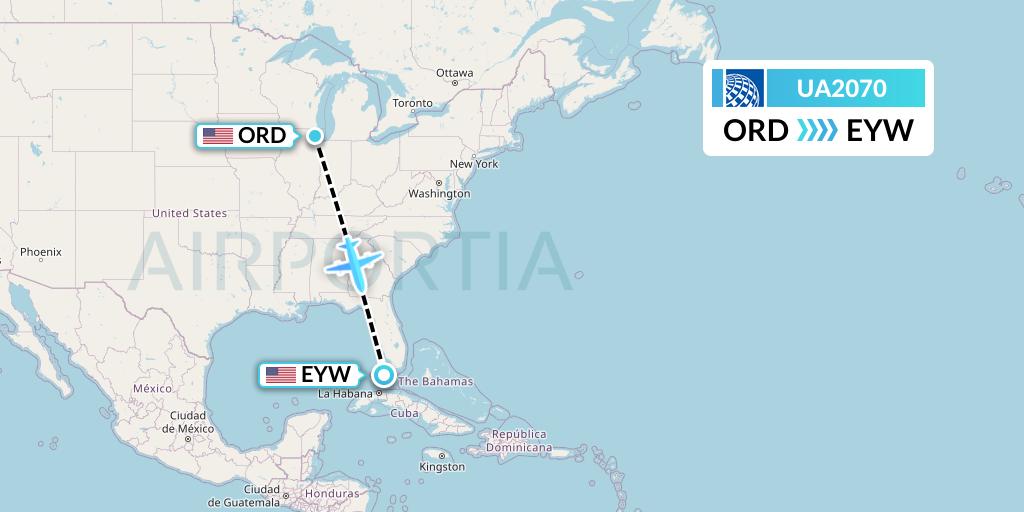 UA2070 United Airlines Flight Map: Chicago to Key West