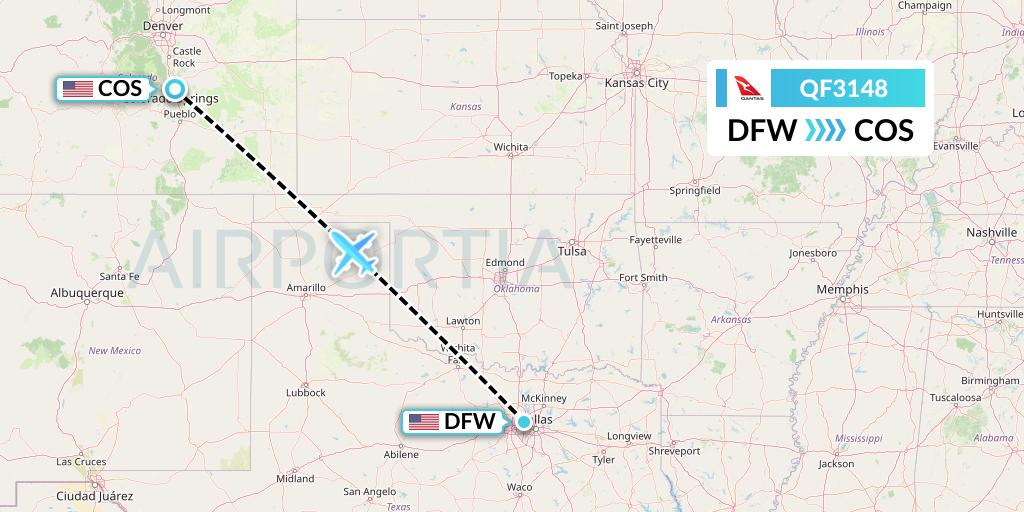 QF3148 Qantas Flight Map: Dallas to Colorado Springs