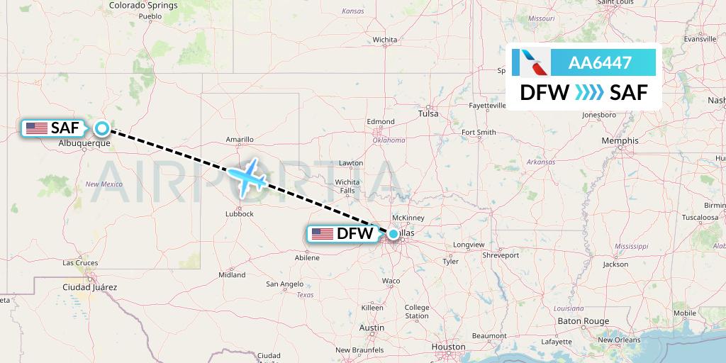 AA6447 American Airlines Flight Map: Dallas to Santa Fe