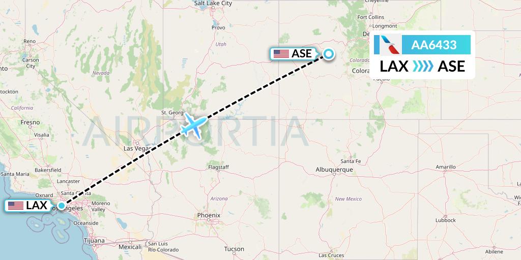 AA6433 American Airlines Flight Map: Los Angeles to Aspen