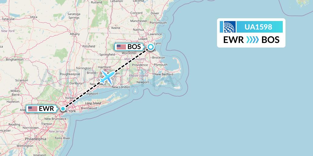 UA1598 United Airlines Flight Map: New York to Boston
