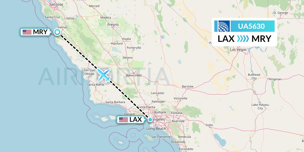 UA5630 United Airlines Flight Map: Los Angeles to Monterey