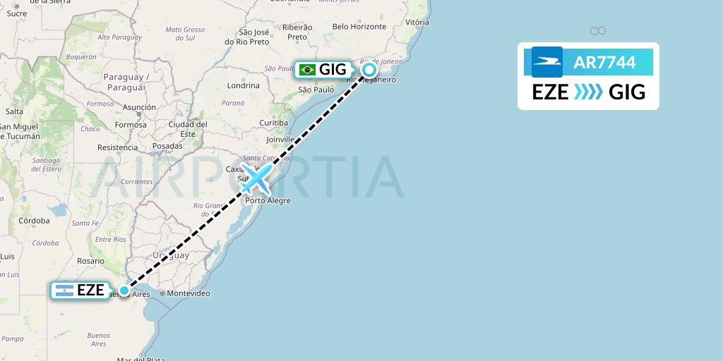 AR7744 Aerolineas Argentinas Flight Map: Buenos Aires to Rio de Janeiro
