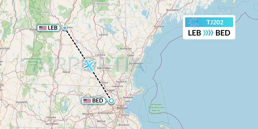TJ202 Tradewind Aviation Flight Map: Lebanon to Bedford