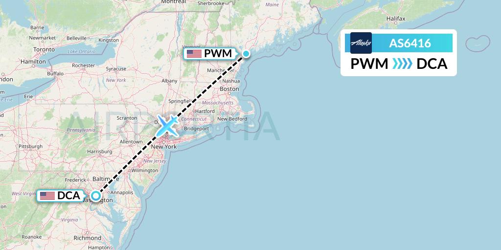 AS6416 Alaska Airlines Flight Map: Portland to Washington