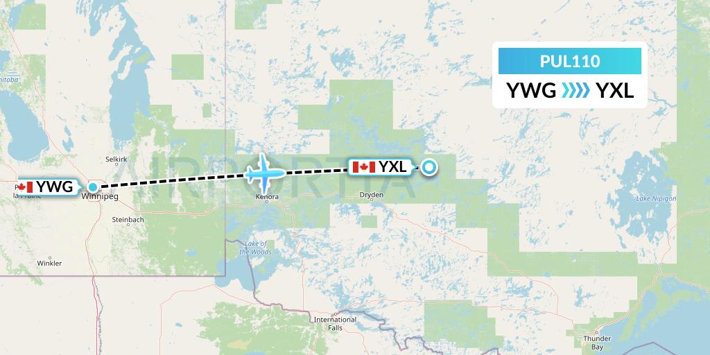 PUL110 Ornge Air Flight Map: Winnipeg to Sioux Lookout