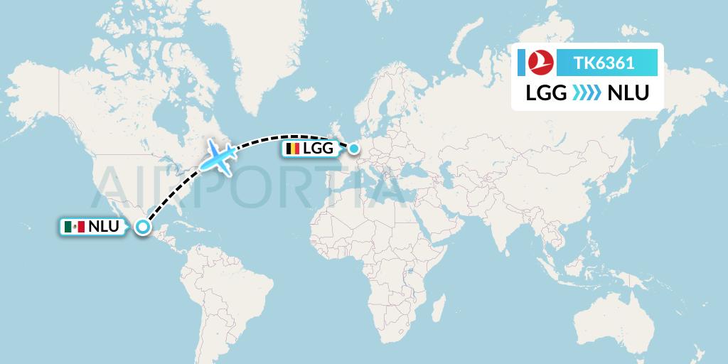 TK6361 Turkish Airlines Flight Map: Liege to Reyes Acozac