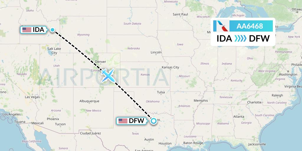 AA6468 American Airlines Flight Map: Idaho Falls to Dallas