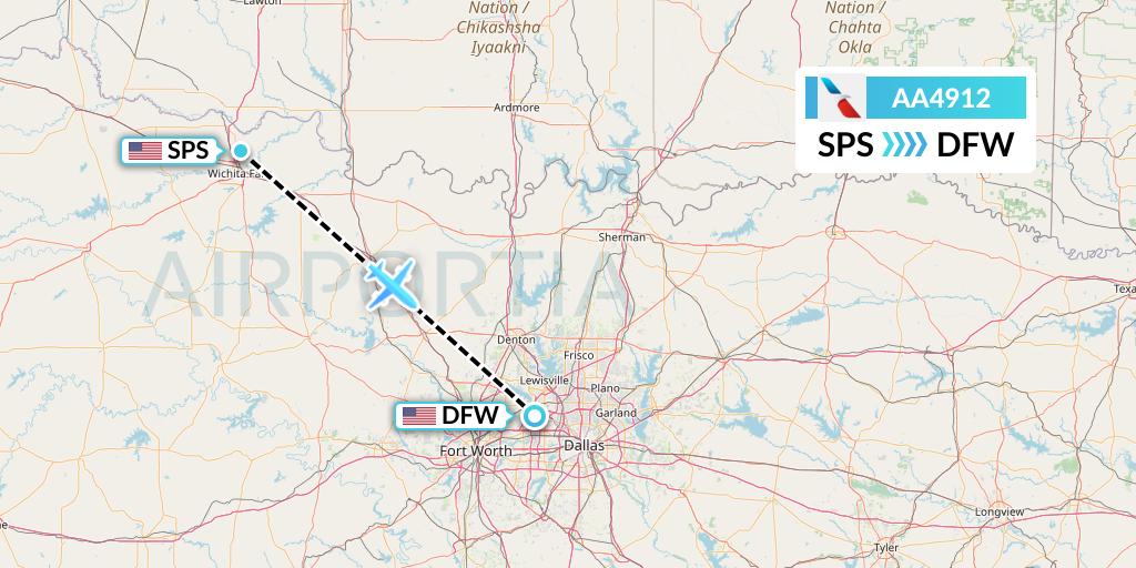 AA4912 American Airlines Flight Map: Wichita Falls to Dallas