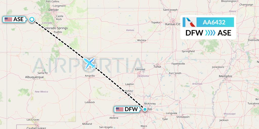 AA6432 American Airlines Flight Map: Dallas to Aspen