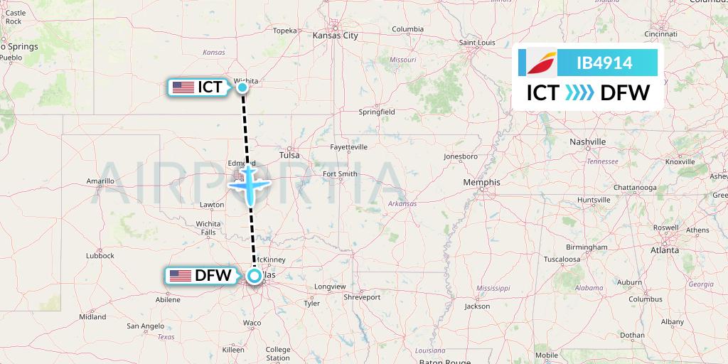 IB4914 Iberia Flight Map: Wichita to Dallas