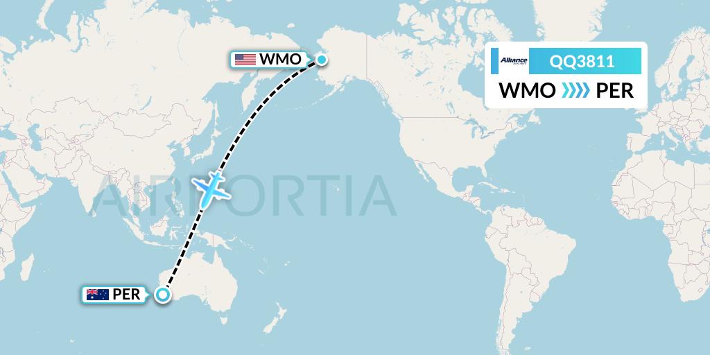 QQ3811 Alliance Airlines Flight Map: White Mountain to Perth