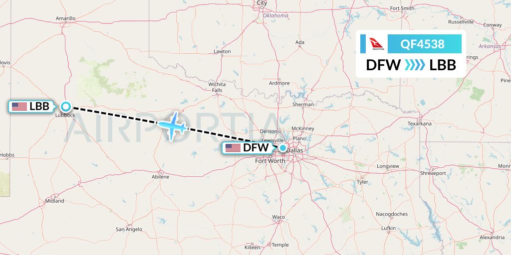 QF4538 Qantas Flight Map: Dallas to Lubbock