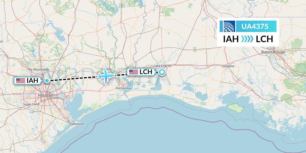 UA4375 United Airlines Flight Map: Houston to Lake Charles