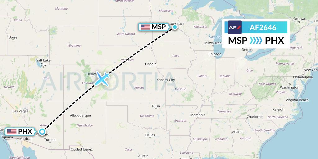 AF2646 Air France Flight Map: Minneapolis to Phoenix