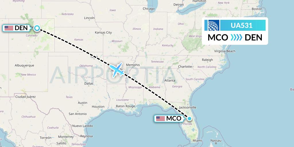 UA531 United Airlines Flight Map: Orlando to Denver