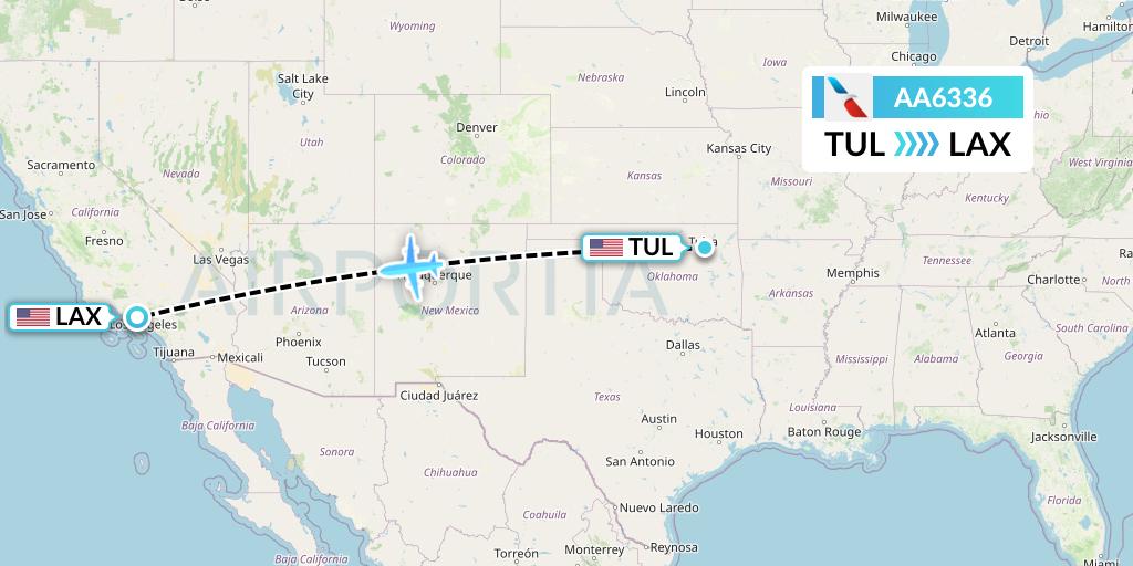 AA6336 American Airlines Flight Map: Tulsa to Los Angeles