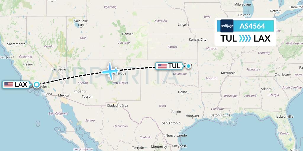 AS4564 Alaska Airlines Flight Map: Tulsa to Los Angeles