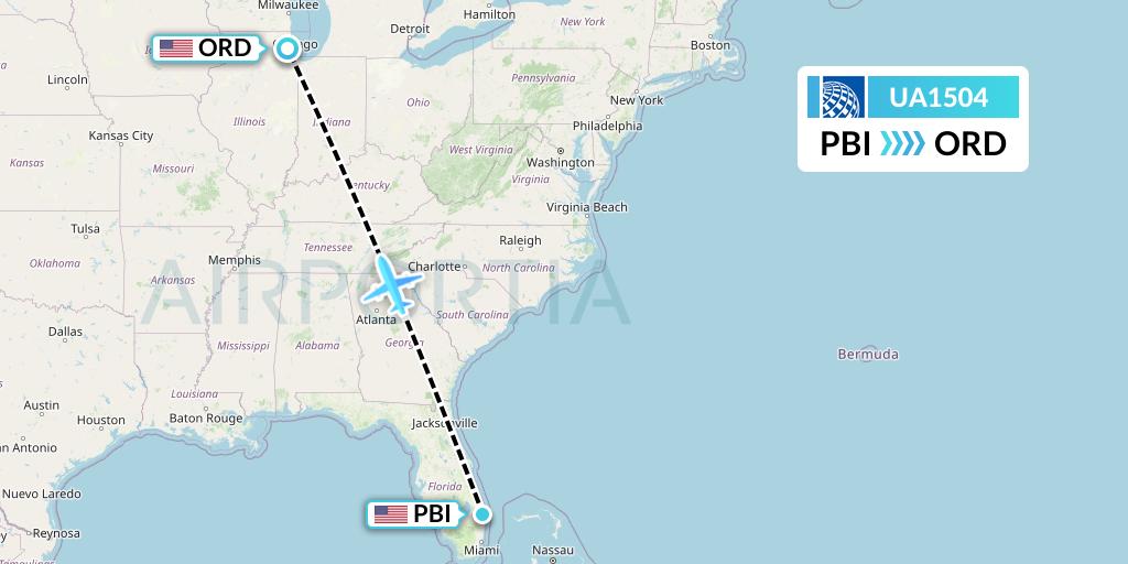 UA1504 United Airlines Flight Map: West Palm Beach to Chicago
