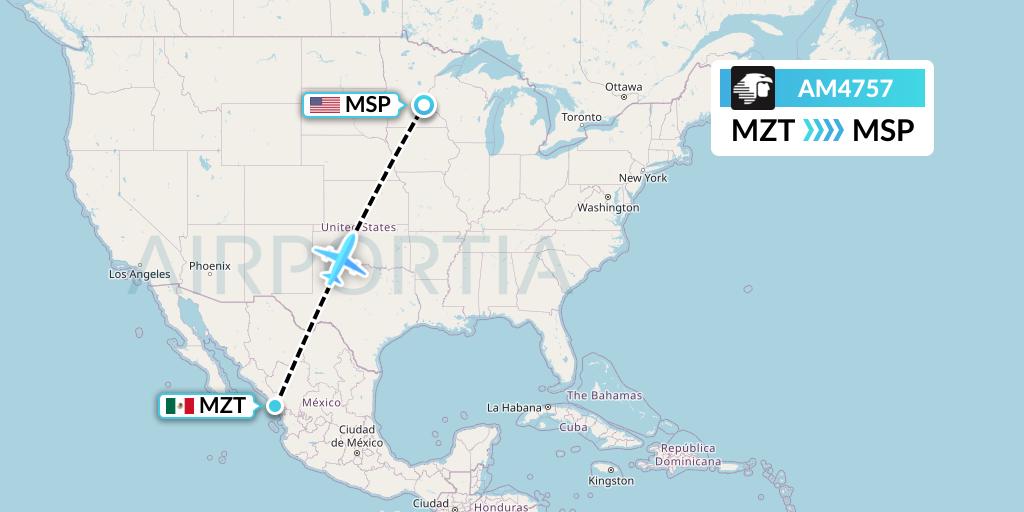 AM4757 Aeromexico Flight Map: Mazatlan to Minneapolis