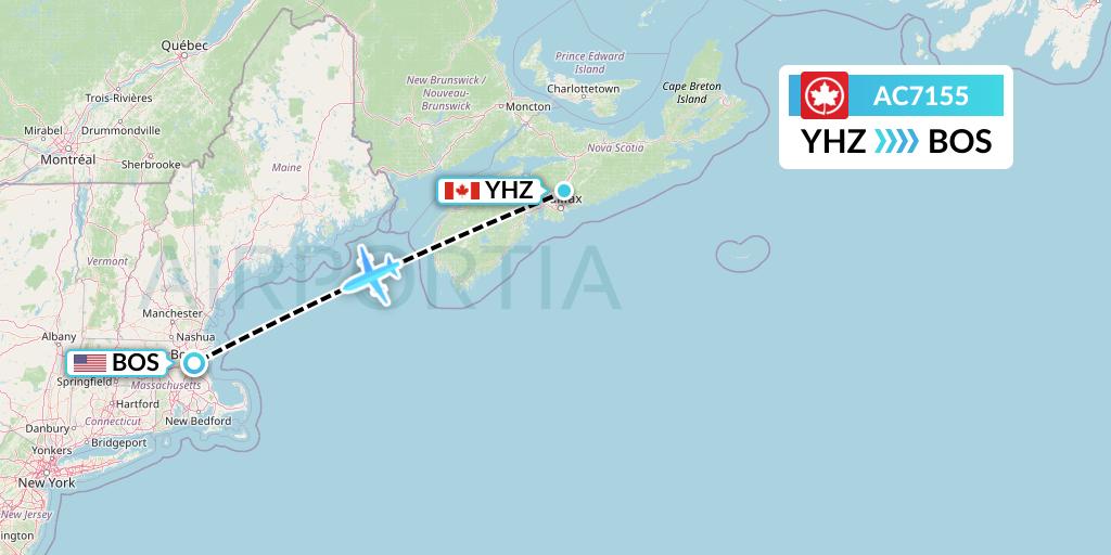 AC7155 Air Canada Flight Map: Halifax to Boston