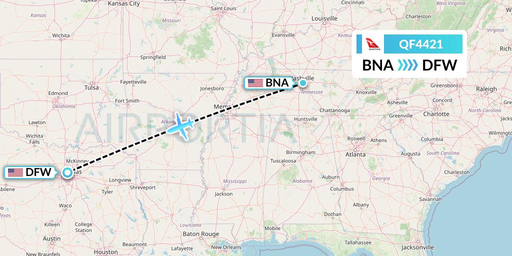 QF4421 Qantas Flight Map: Nashville to Dallas