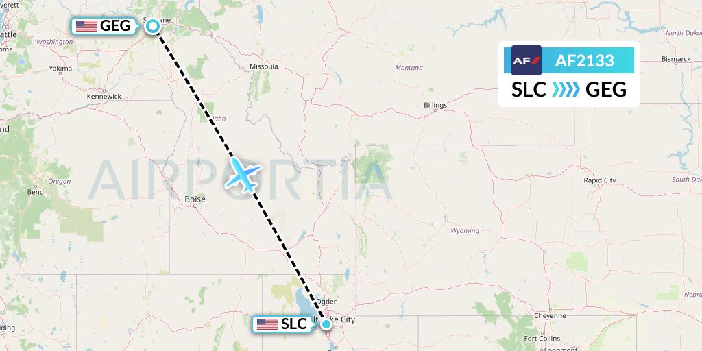 AF2133 Air France Flight Map: Salt Lake City to Spokane