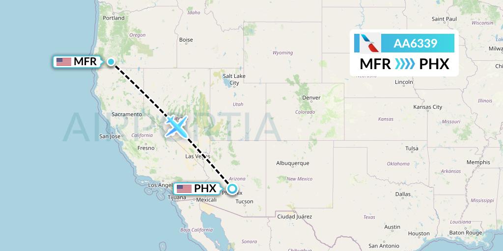 AA6339 American Airlines Flight Map: Medford to Phoenix