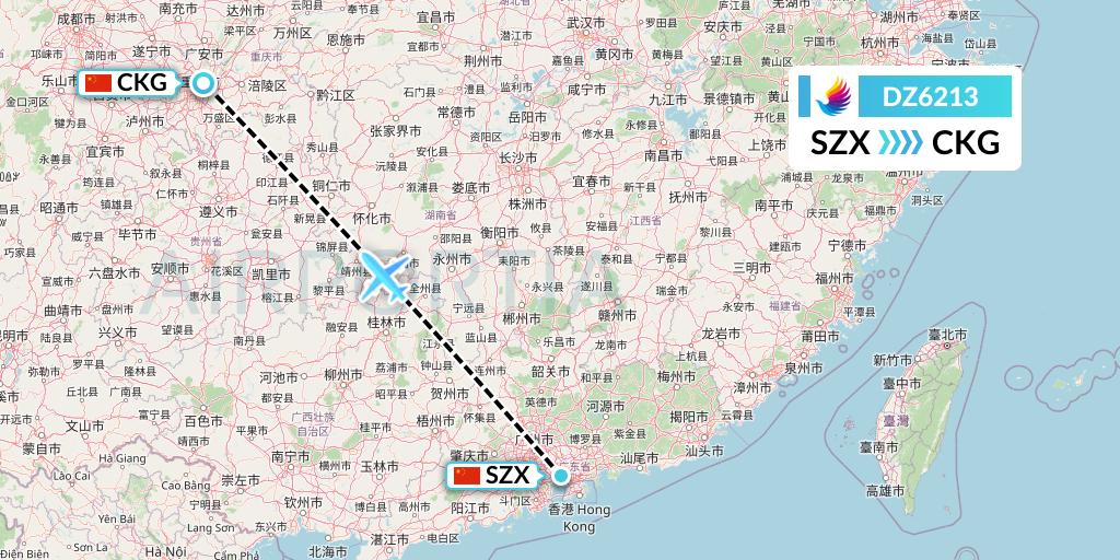 DZ6213 Donghai Airlines Flight Map: Shenzhen to Chongqing