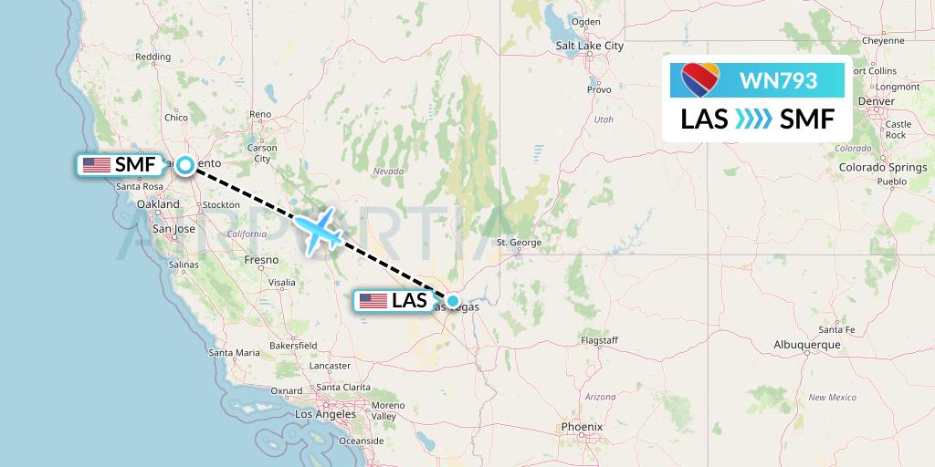 WN793 Southwest Airlines Flight Map: Las Vegas to Sacramento