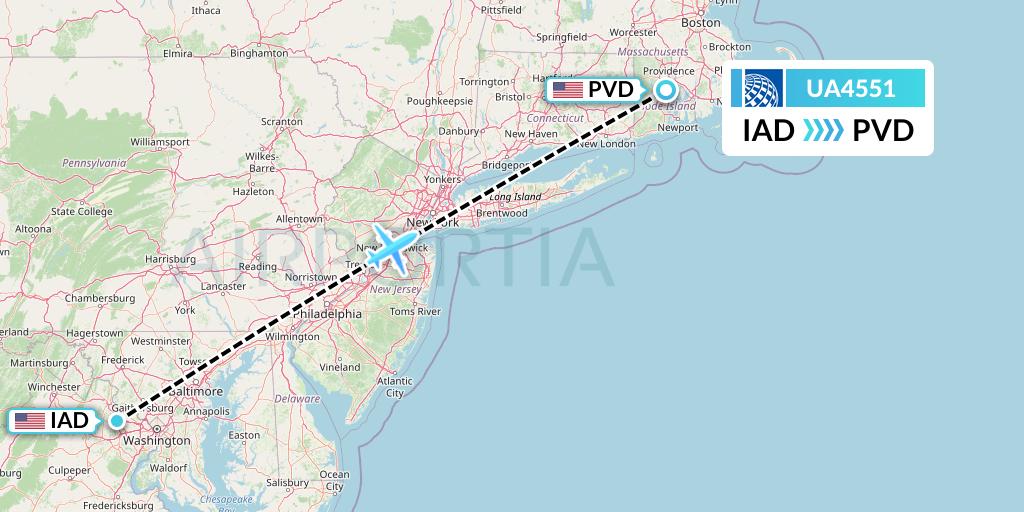 UA4551 United Airlines Flight Map: Washington to Providence
