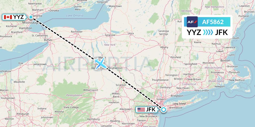 AF5862 Air France Flight Map: Toronto to New York