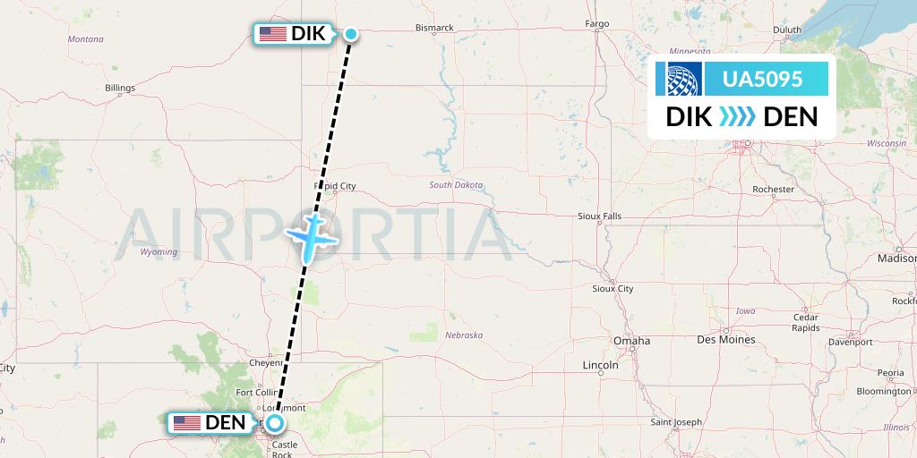 UA5095 United Airlines Flight Map: Dickinson to Denver