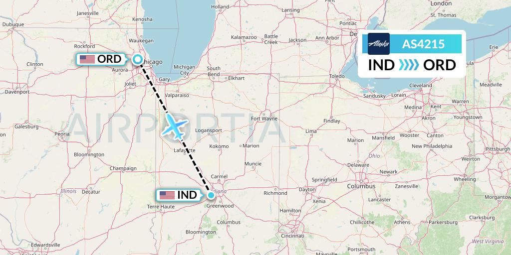 AS4215 Alaska Airlines Flight Map: Indianapolis to Chicago