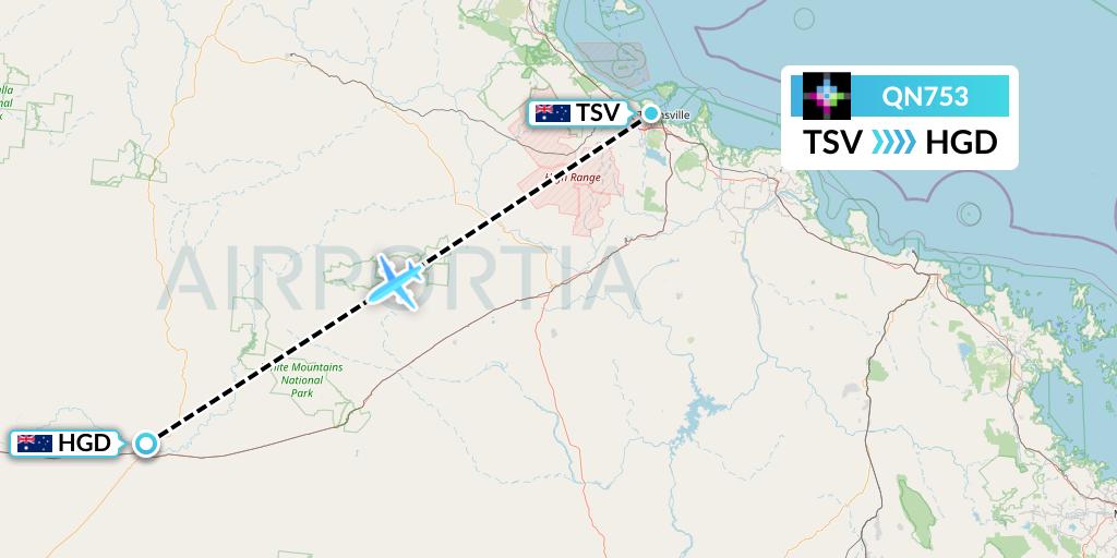 QN753 Skytrans Flight Map: Townsville to Australia