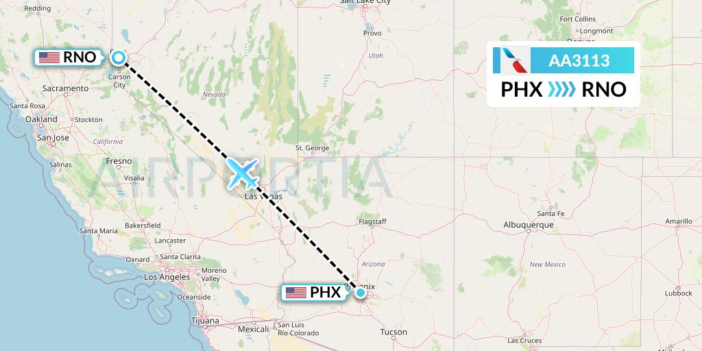 AA3113 American Airlines Flight Map: Phoenix to Reno