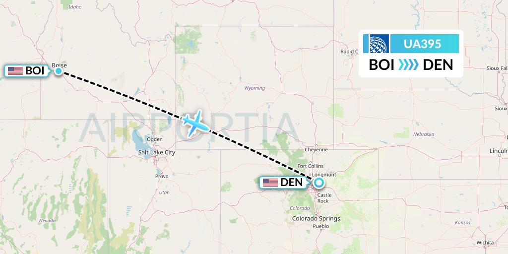 UA395 United Airlines Flight Map: Boise to Denver