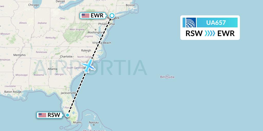 UA657 United Airlines Flight Map: Fort Myers to New York