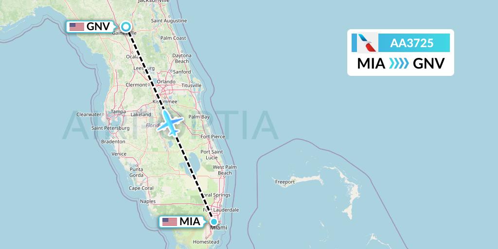 AA3725 American Airlines Flight Map: Miami to Gainesville