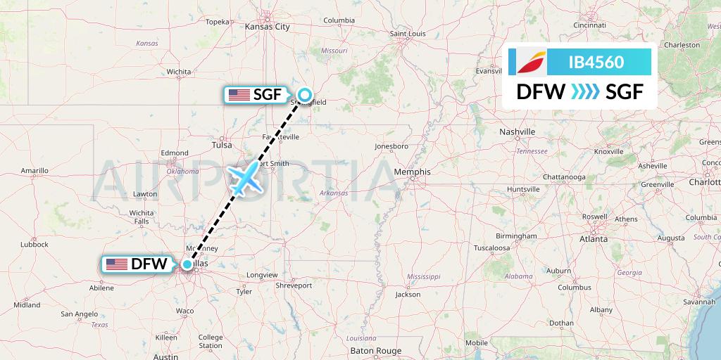 IB4560 Iberia Flight Map: Dallas to Springfield