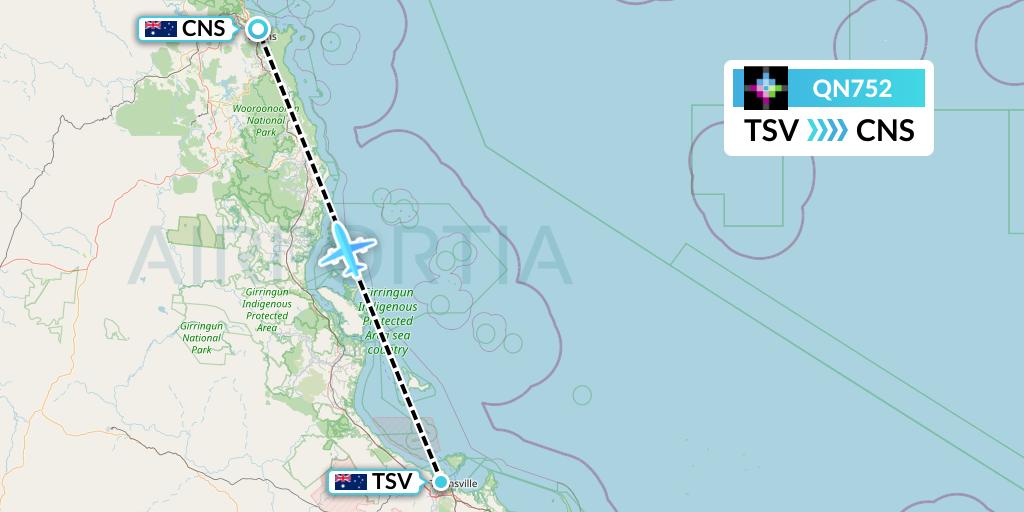 QN752 Skytrans Flight Map: Townsville to Cairns