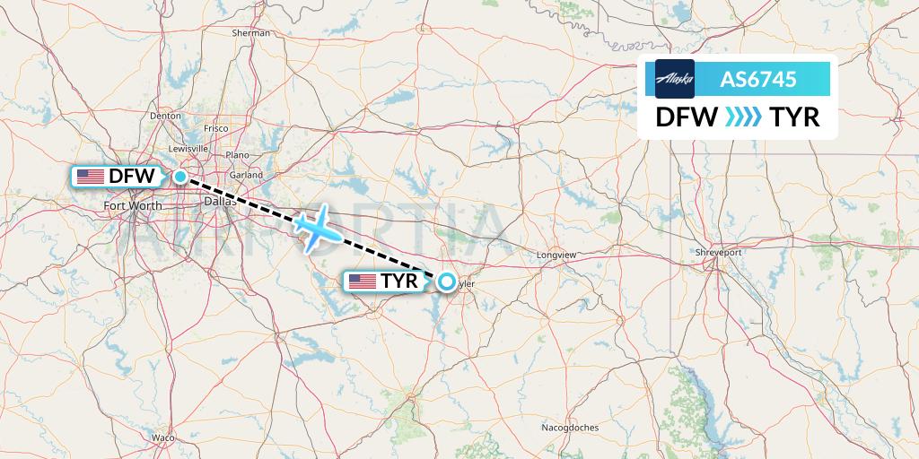 AS6745 Alaska Airlines Flight Map: Dallas to Tyler