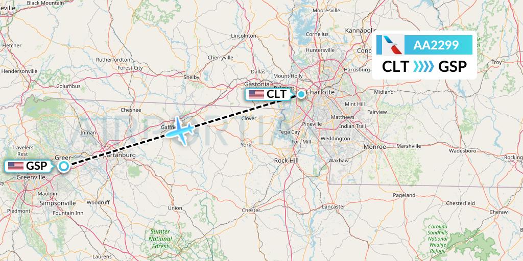 AA2299 American Airlines Flight Map: Charlotte to Greenville-Spartanburg
