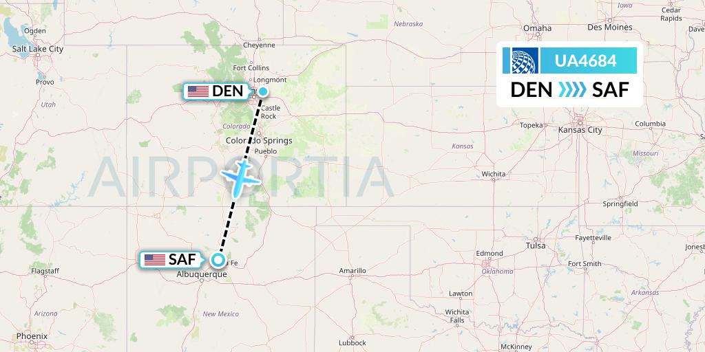 UA4684 United Airlines Flight Map: Denver to Santa Fe