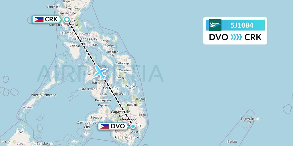 5J1084 CEBU Pacific Air Flight Map: Davao City to Angeles City