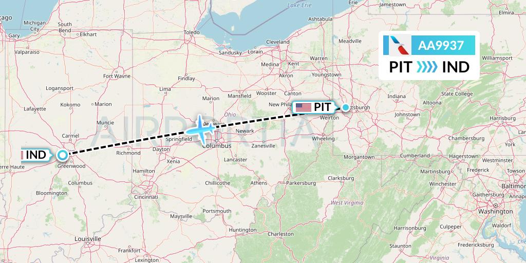 AA9937 American Airlines Flight Map: Pittsburgh to Indianapolis