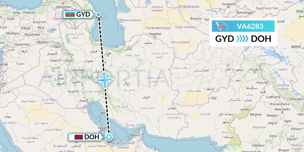 VA6283 Virgin Australia Flight Map: Baku to Doha