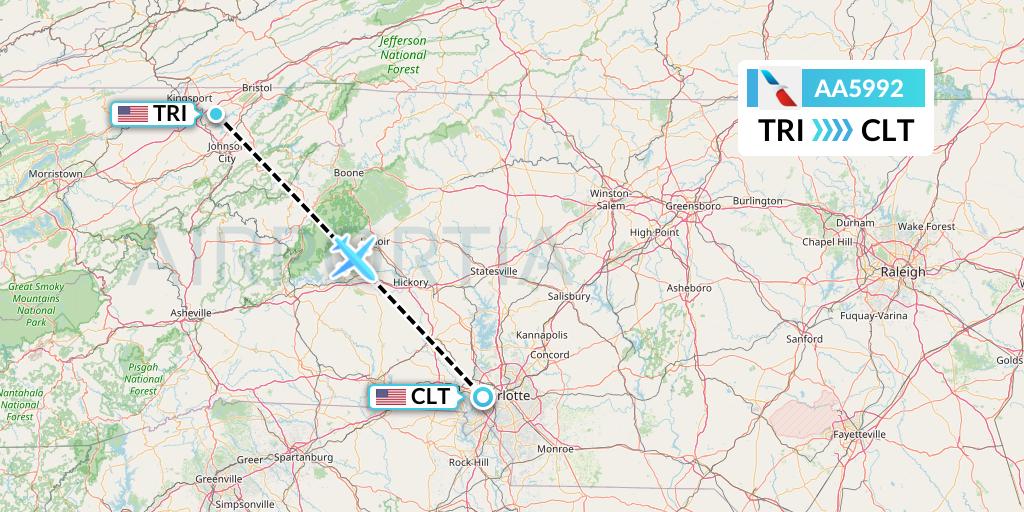 AA5992 American Airlines Flight Map: Blountville to Charlotte